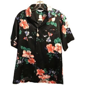 Hawaii Nei Honolulu Vintage Men’s L Black Floral Short Sleeve Button Shirt